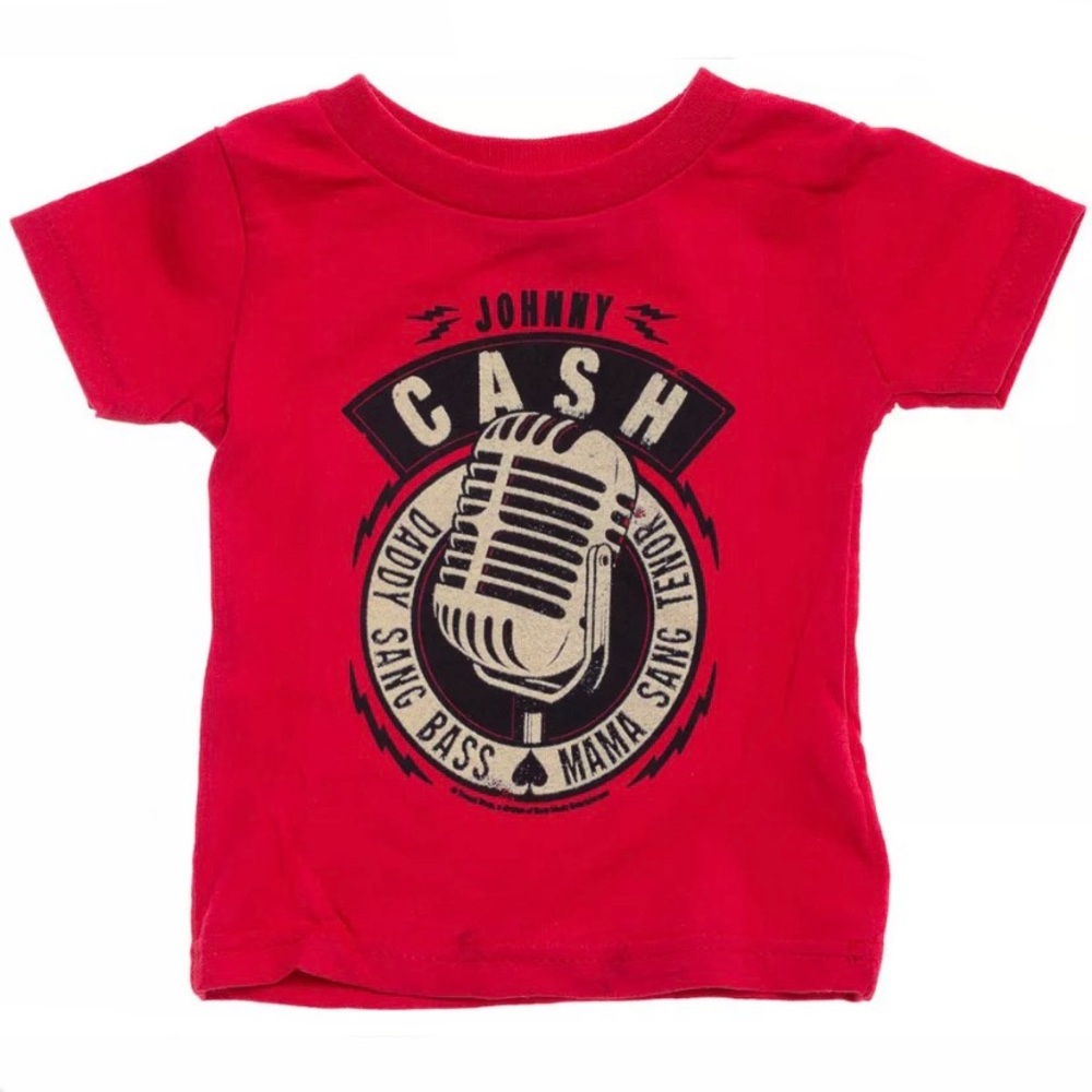 Johnny Cash Kids Tee Red Toddler Shirt Retro Microphone Rockabilly Music 4T